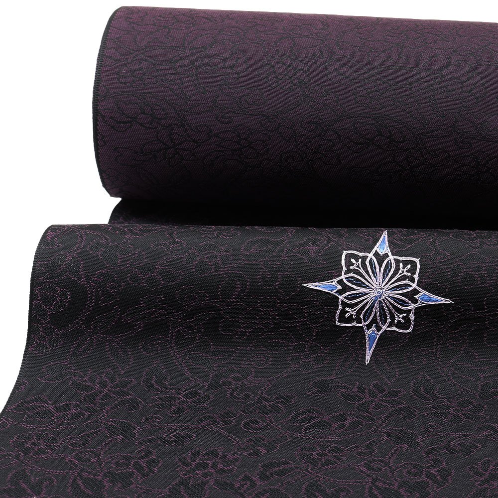 刺繍西陣御召（唐花）：黒×紫『京縫い』