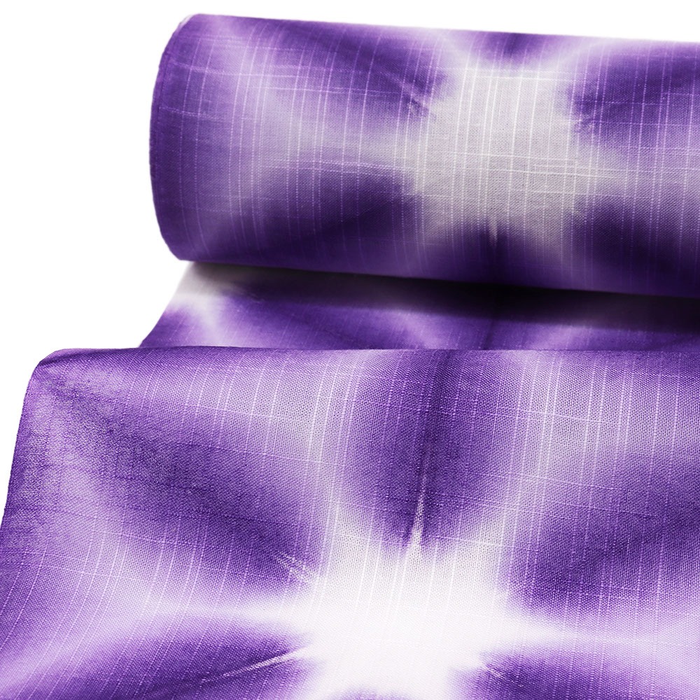 綿麻和晒浴衣（雪花絞り/麻の葉）：紫【角野晒染】