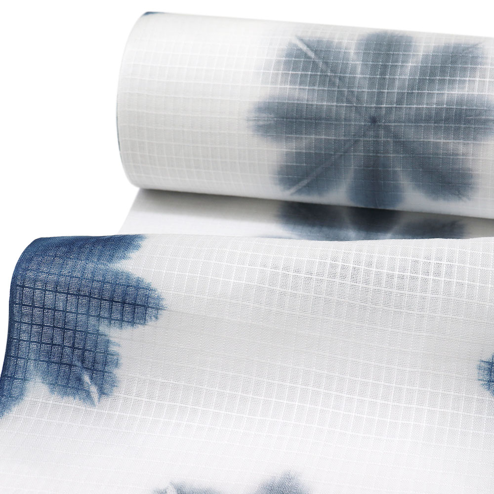 綿和晒浴衣（雪花絞り/飛び花柄）：灰×藍【角野晒染】