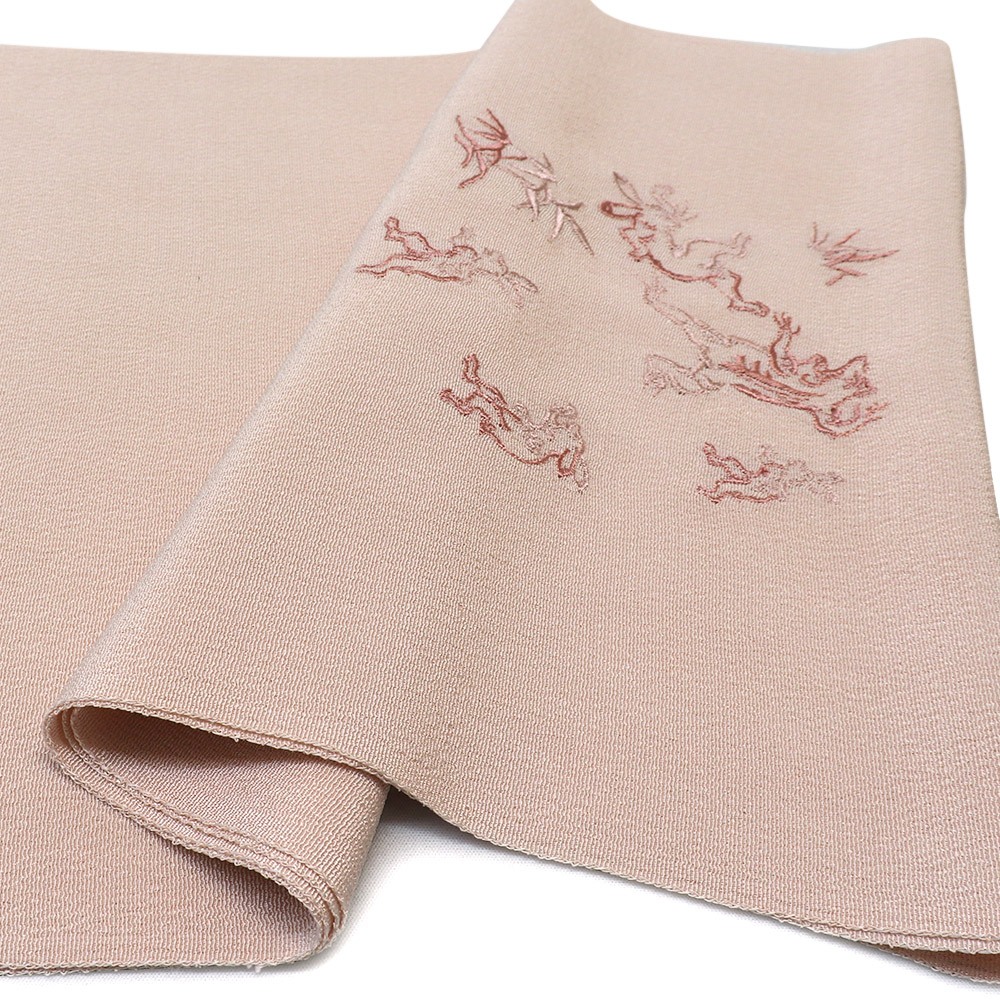 刺繍帯揚（鳥獣戯画）：ピンク: 帯小物｜着物（きもの）通販サイト いち利モール