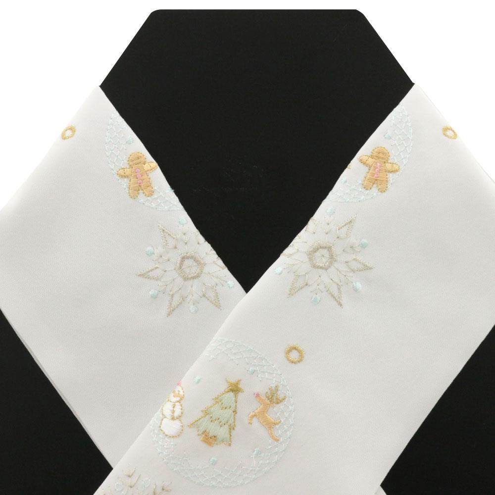 クリスマス刺繍半衿（雪の結晶）：水色×金×銀