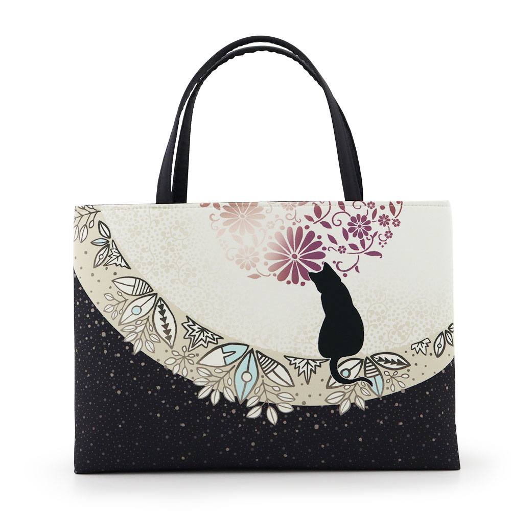 和装トートバッグ(花月と猫)【召しませ花】