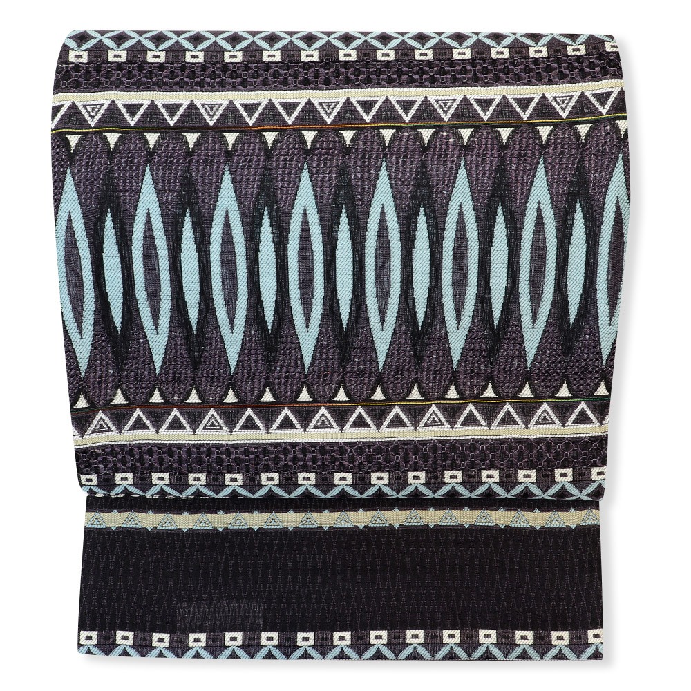 西陣刺繍袋帯（横段幾何/汕頭）：紫