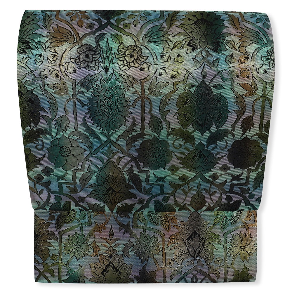 西陣引箔袋帯（段ぼかし/更紗）：緑【となみ織物】