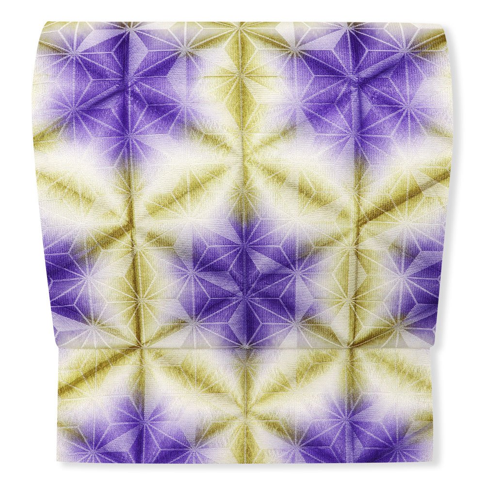 西陣袋帯（雪花絞り/麻の葉）：紫×カラシ『はいからがさね』【田中伝機業店】