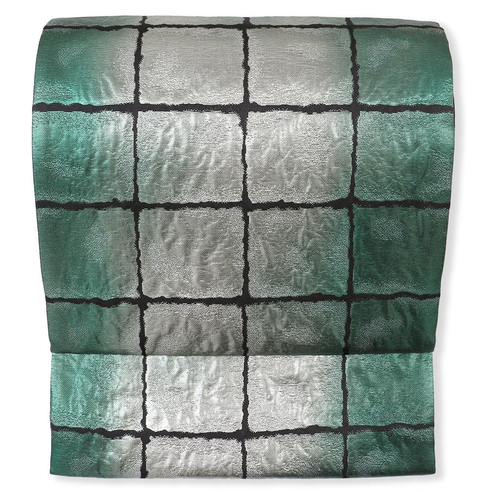 西陣袋帯（市松文様）：緑×銀【都】
