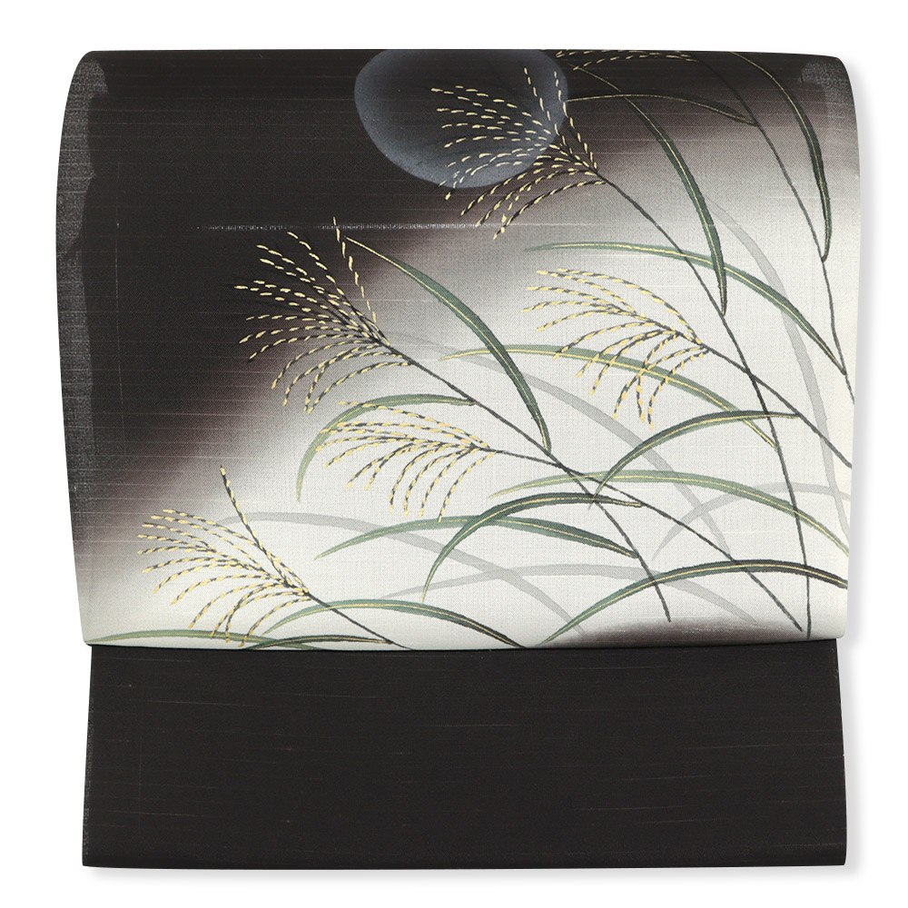 手描き染め夏九寸名古屋帯(月とススキ)