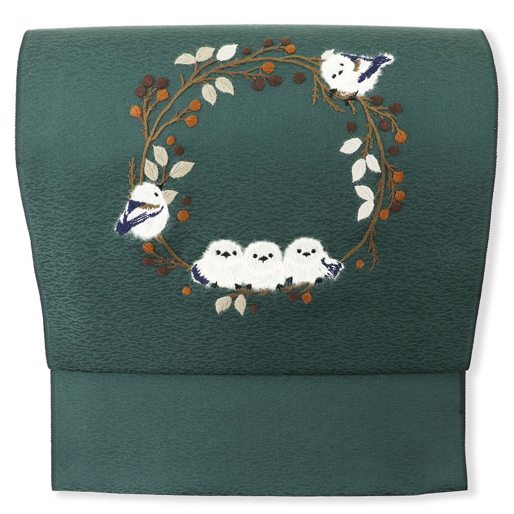 刺繍九寸名古屋帯(シマエナガ)