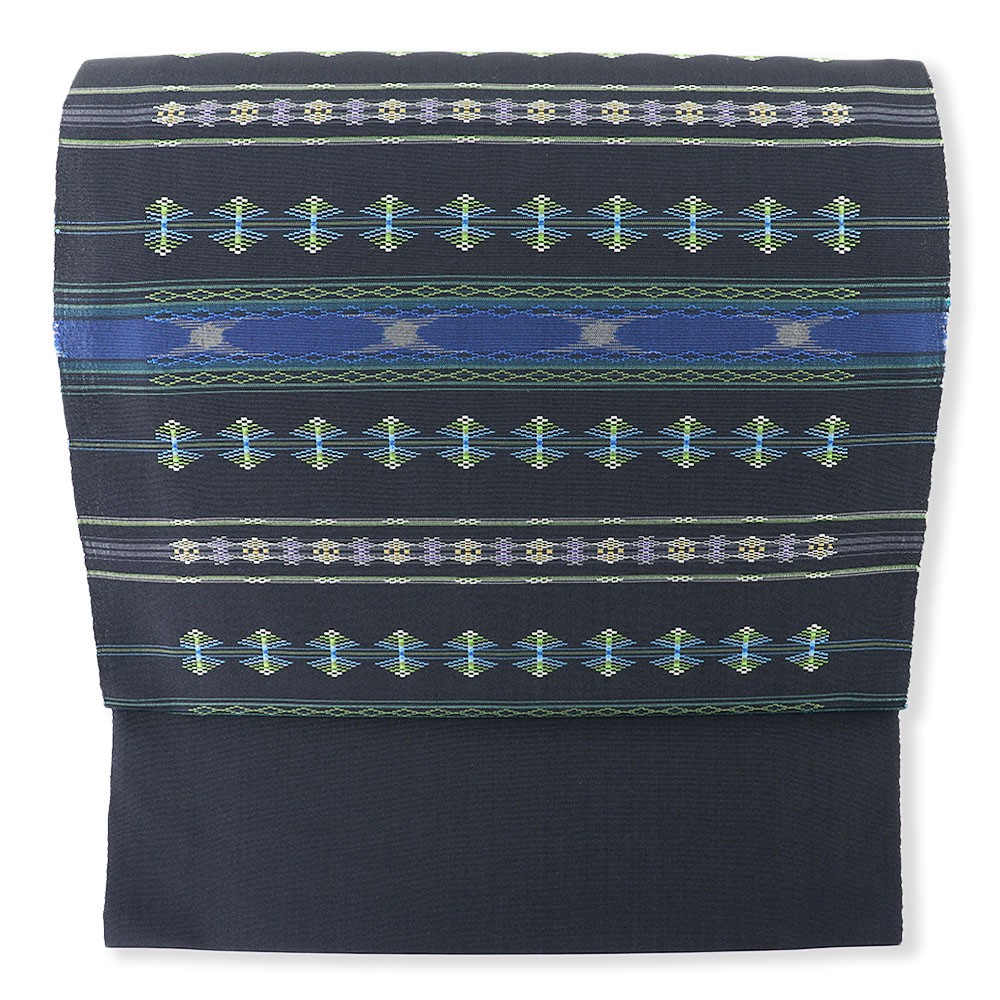 琉球南風原花織九寸名古屋帯(横段)【手織工房おおしろ】