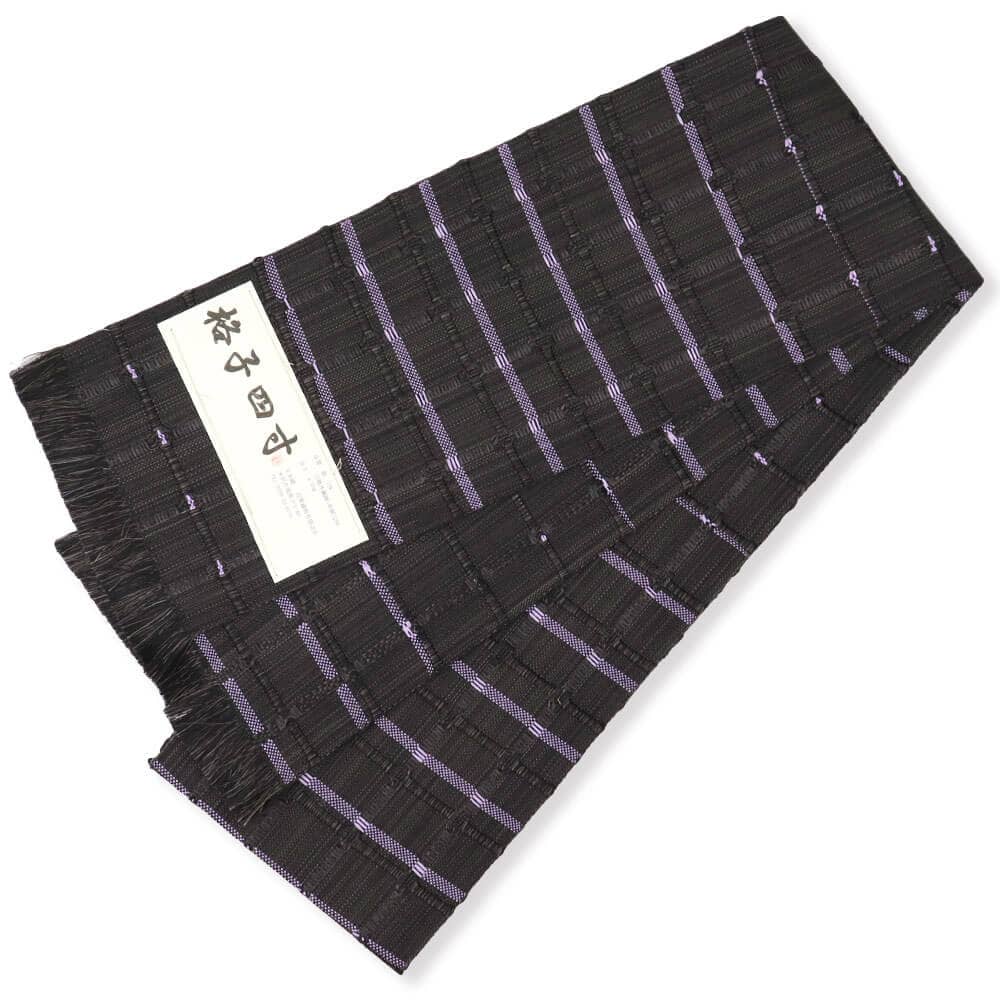 米沢四寸帯：黒×紫『格子』【近賢織物】