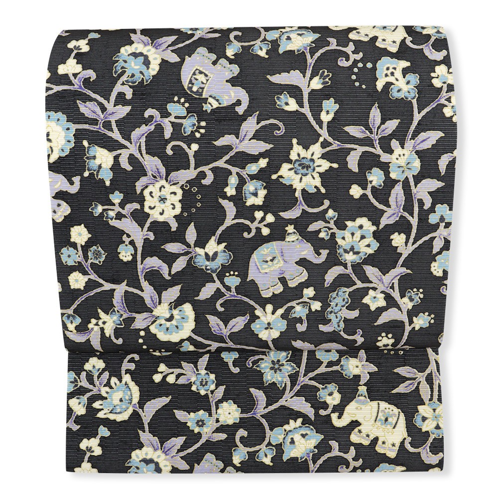 牛首八寸名古屋帯(象更紗)【白山工房×岡重】