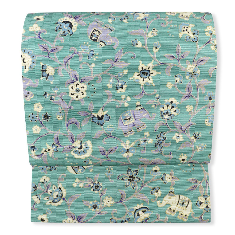 牛首八寸名古屋帯(象更紗)【白山工房×岡重】