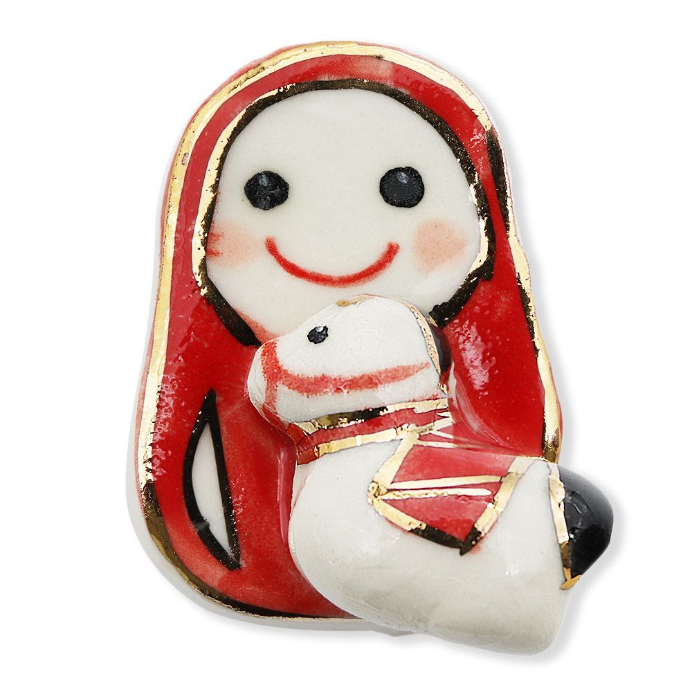 清水焼帯留(だるまと馬)【馬籠静】