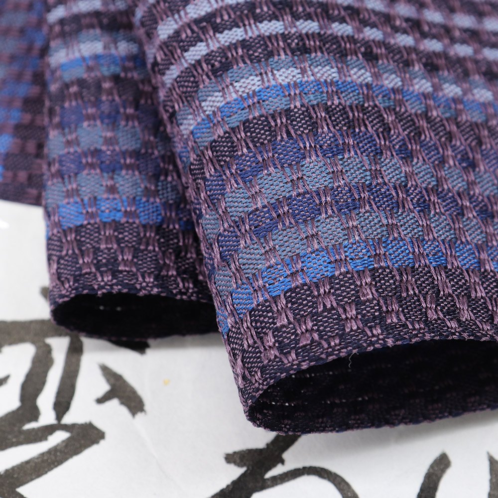 ロートン織り長井紬：紫×青『変わり縞』【渡源織物】