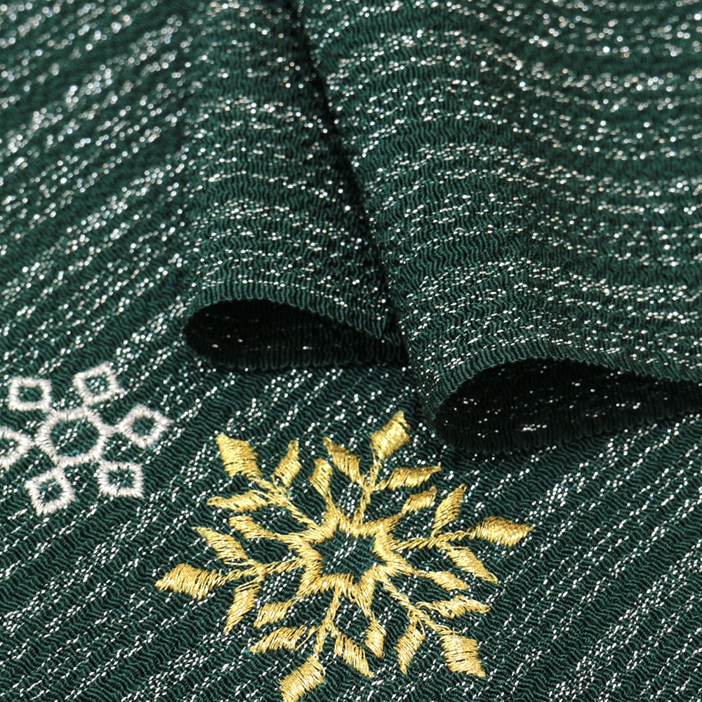 刺繍帯揚（雪の結晶）：緑【ミヤコレ】