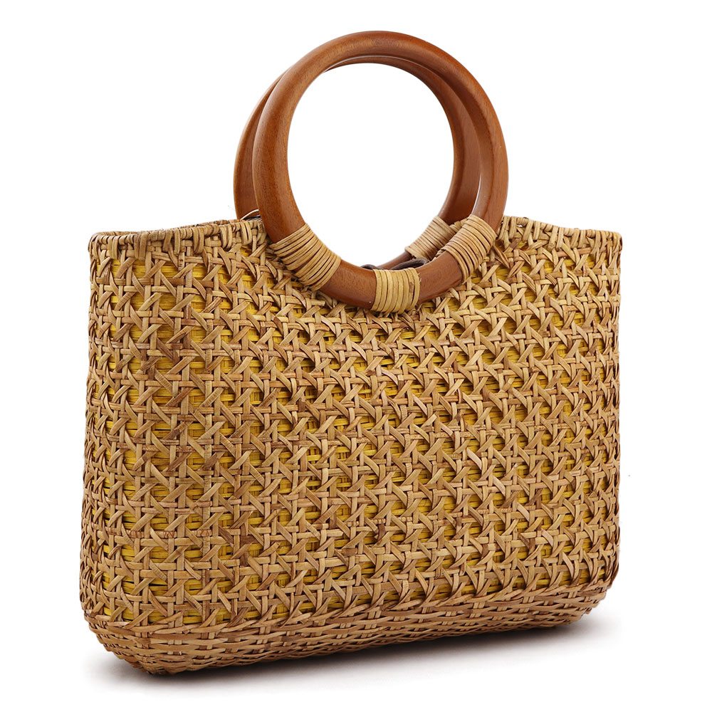 巾着付きラタンバッグ