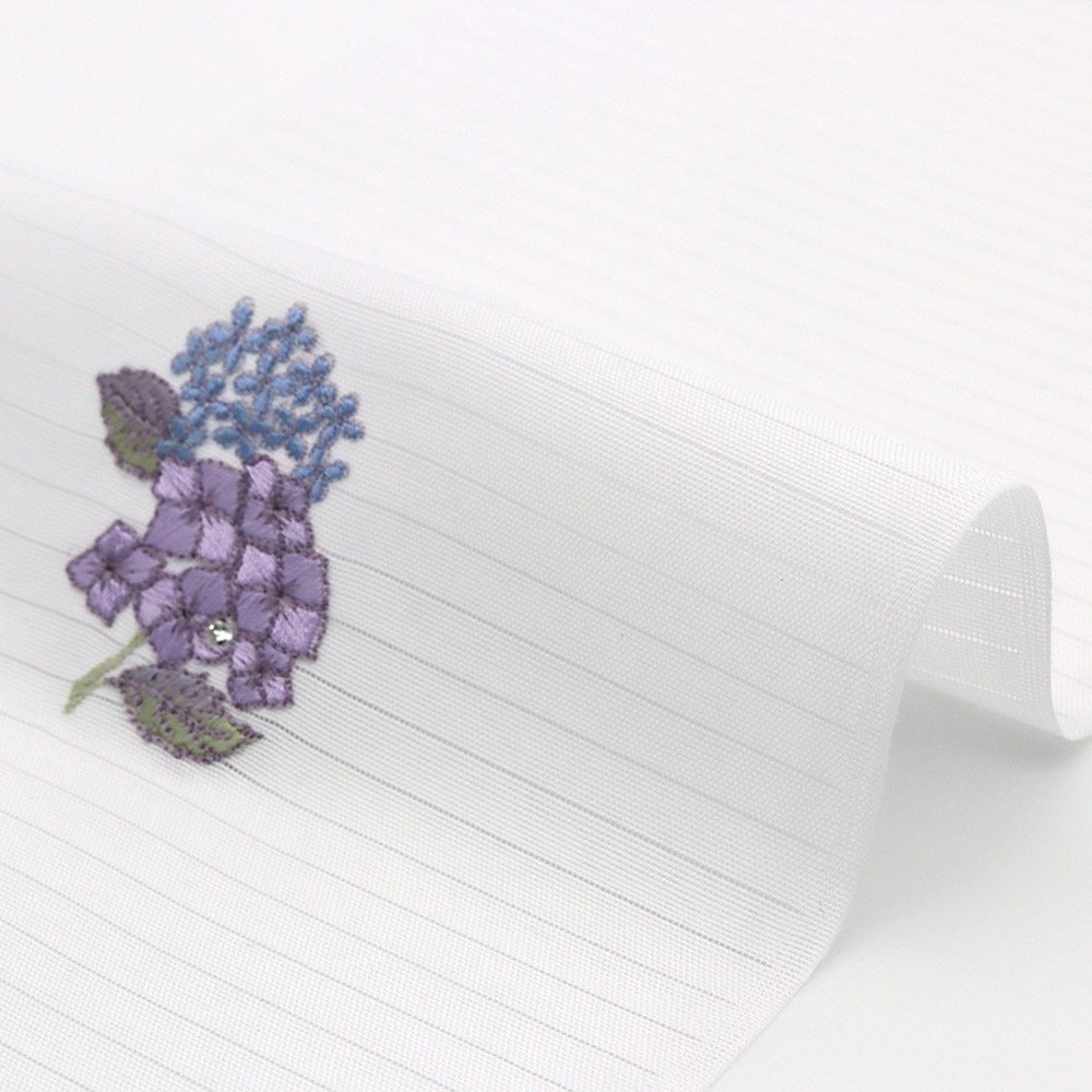 ワンポイント刺繍絽半衿(あじさい/燕)【銀座いち利オリジナル】