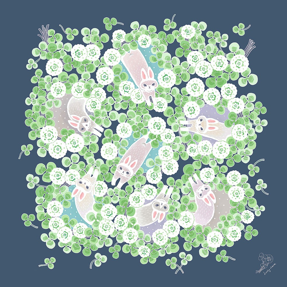 撥水風呂敷(うさぎとクローバー)『ながれ』