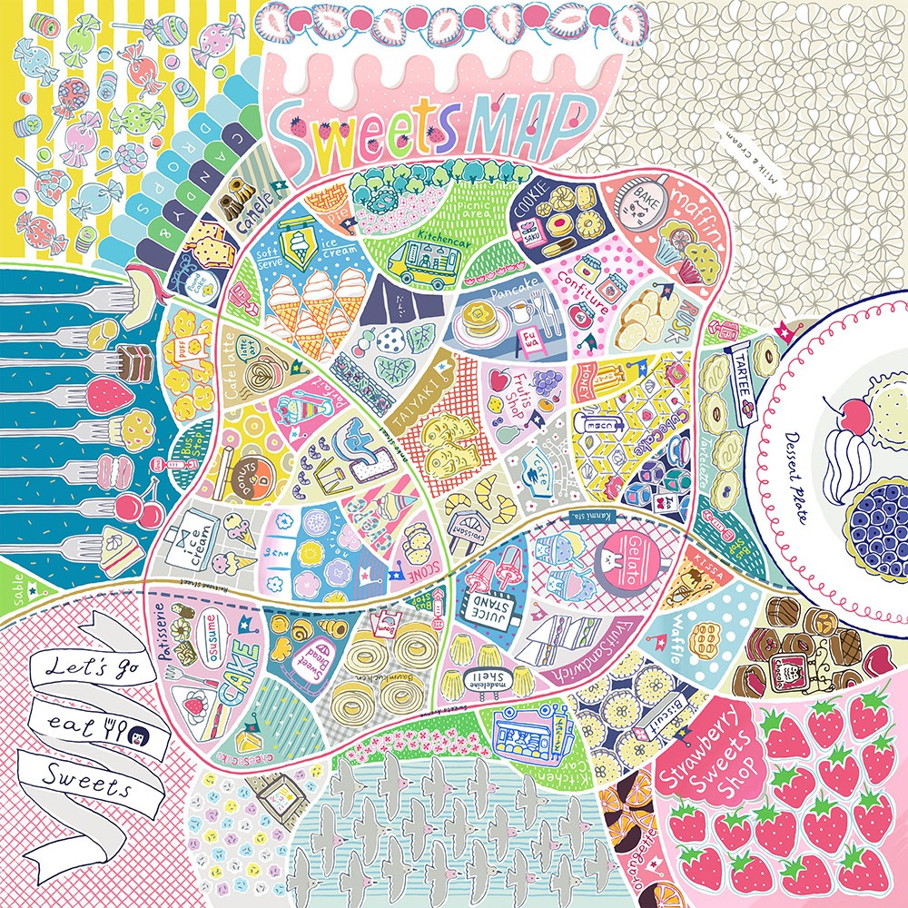 撥水風呂敷(スイーツマップ)『ながれ』