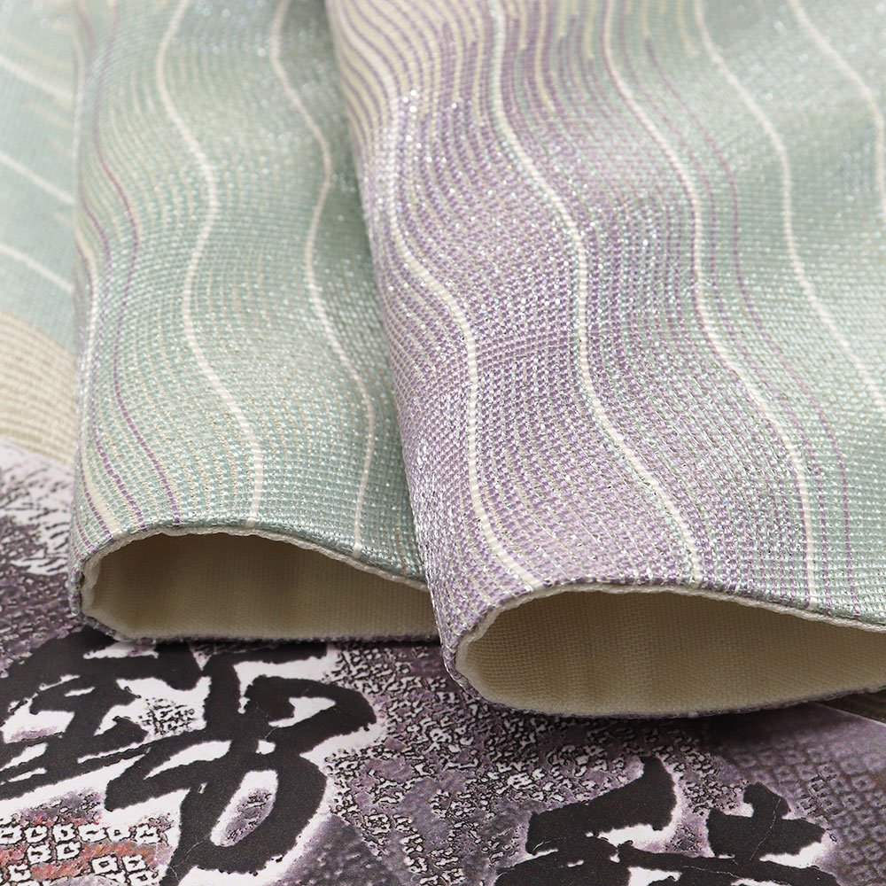 西陣袋帯（斜め縞）：水色×紫×銀『錦綾』【じゅらく】