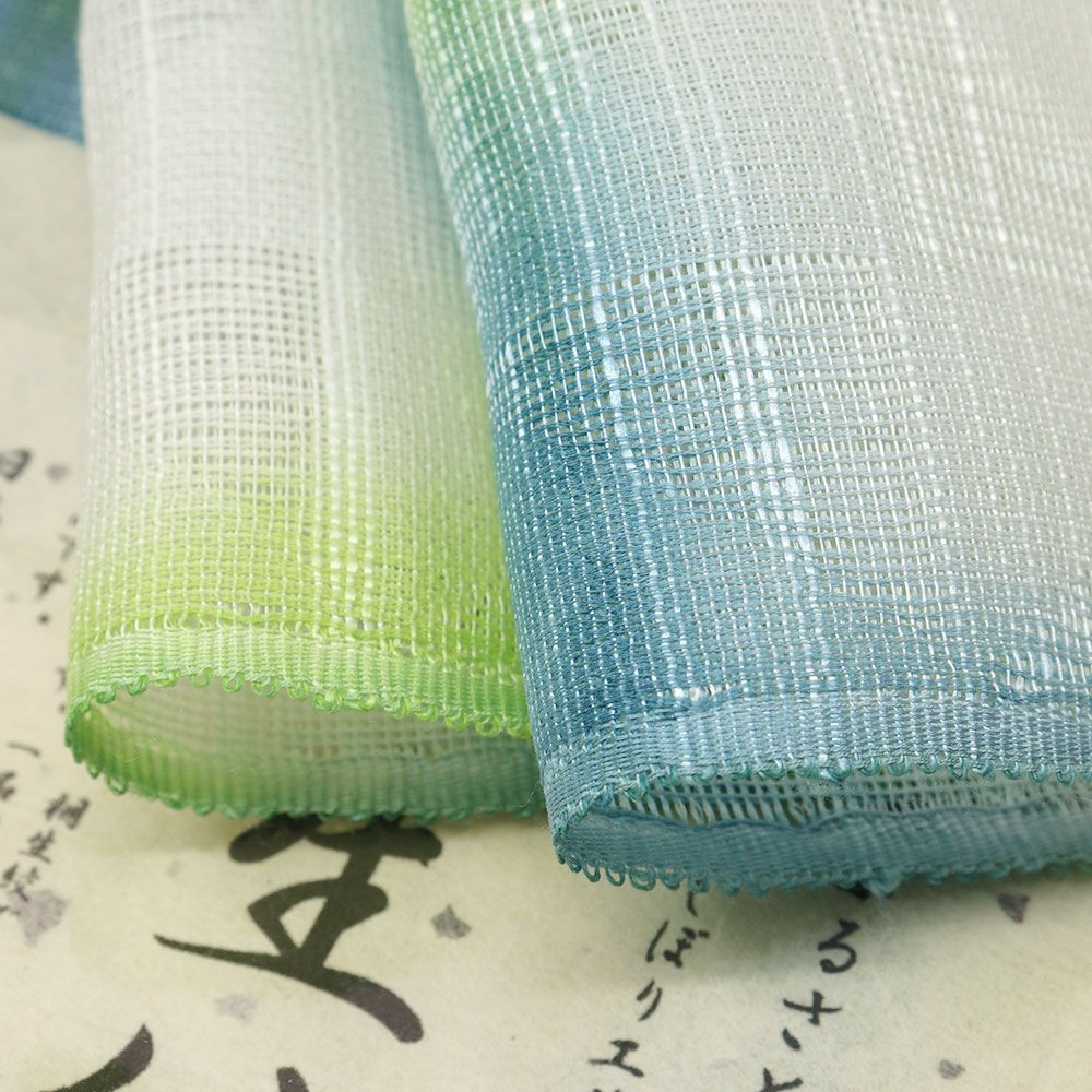 桐生絞り夏九寸名古屋帯（ぼかし格子）：青緑×黄緑【泉織物】