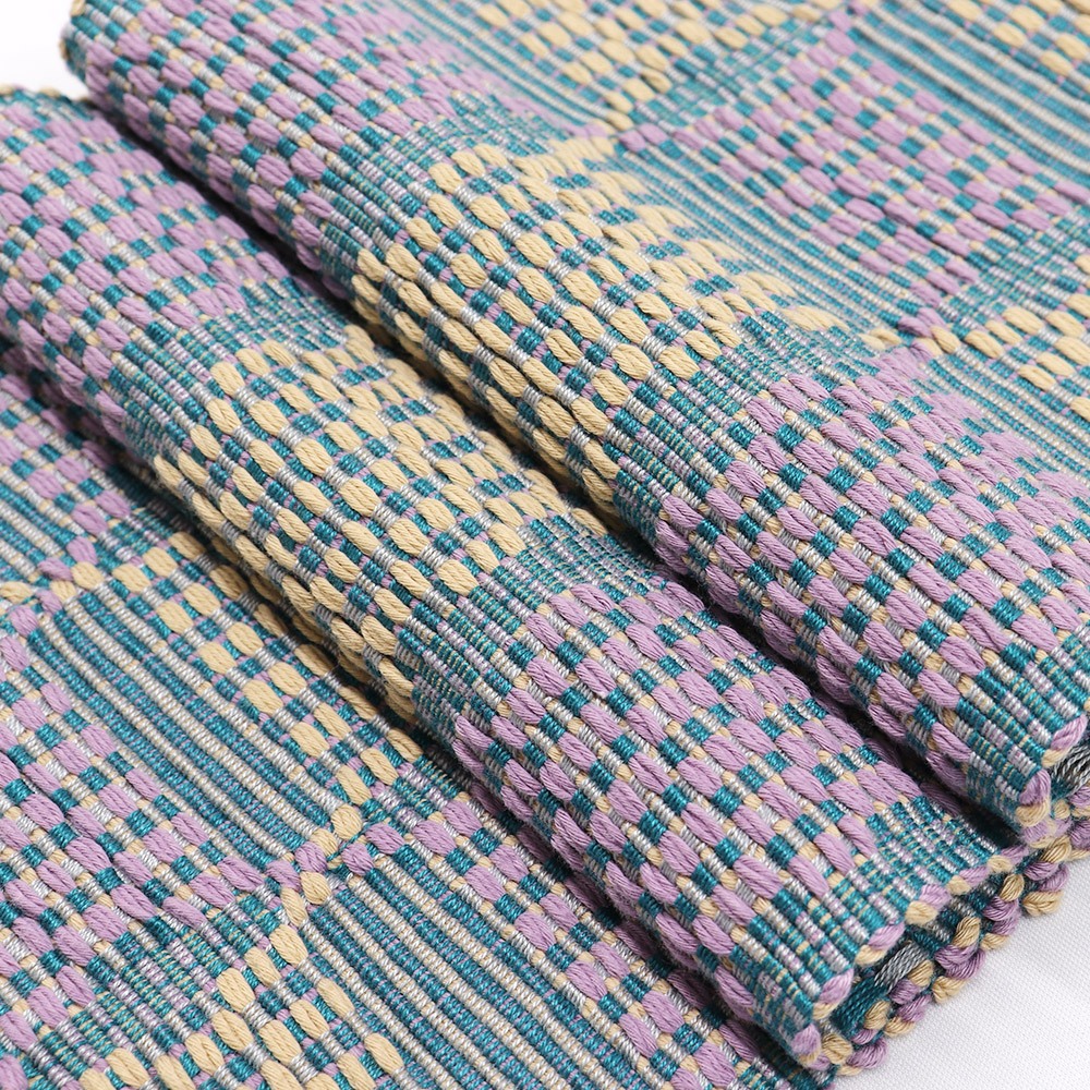 琉球南風原花織半巾帯（変わり市松）：緑×藤