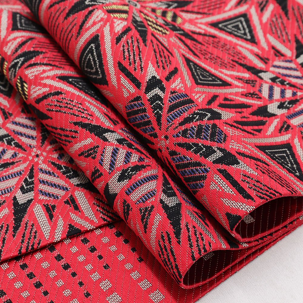 博多紋小巾袋帯（万華鏡/横段）：赤×黒【協和織工場】