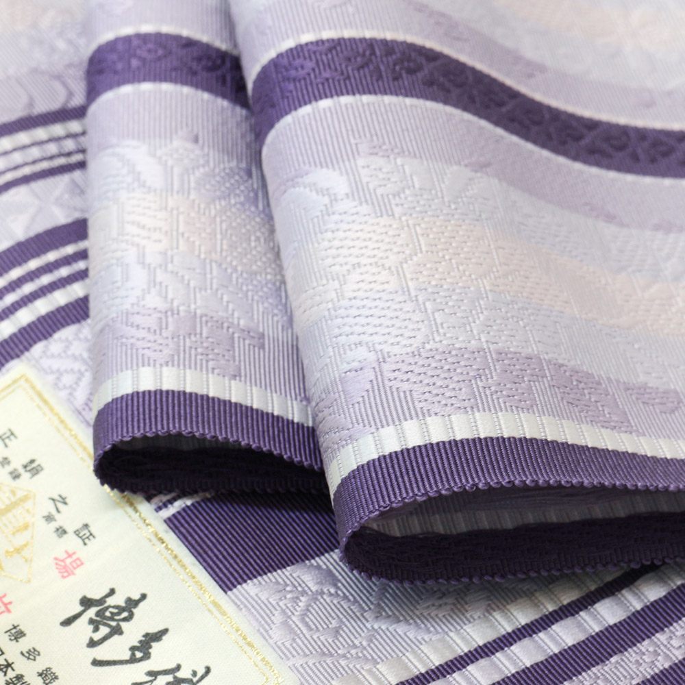 博多八寸名古屋帯（間道）：紫『博多絢爛』【井上絹織】