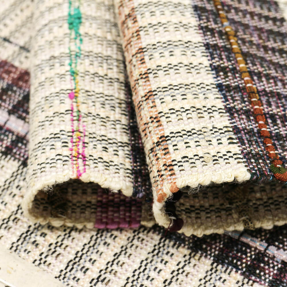 手織り米沢八寸名古屋帯（横段）『裂織』【齋英織物】
