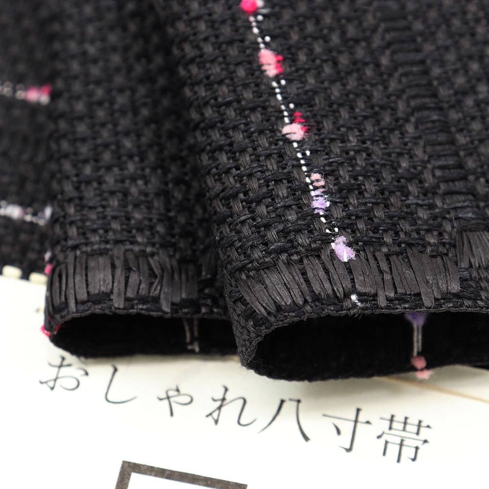 米沢八寸名古屋帯：黒×ピンク『星華』【近賢織物】