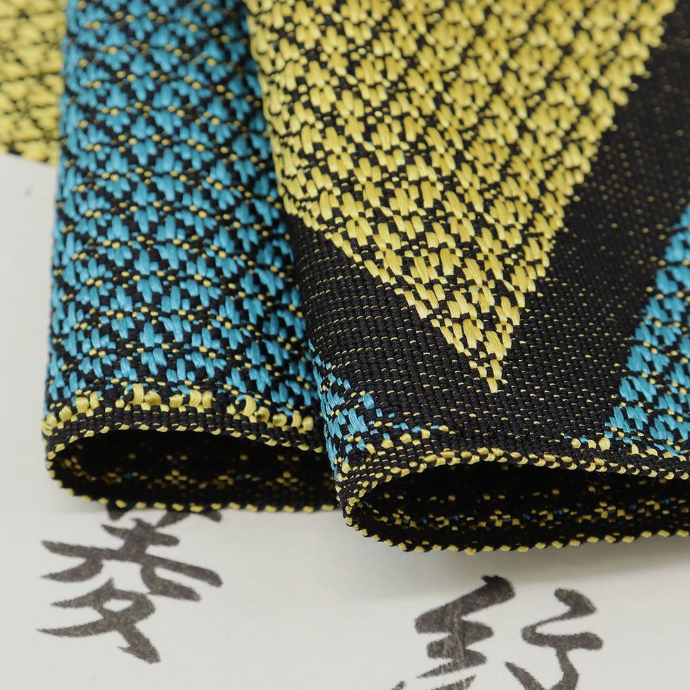 米沢八寸名古屋帯（菱）：青×黄 『菱紋』【近賢織物】