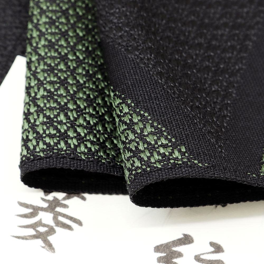米沢八寸名古屋帯（菱）：黒×深緑 『菱紋』【近賢織物】