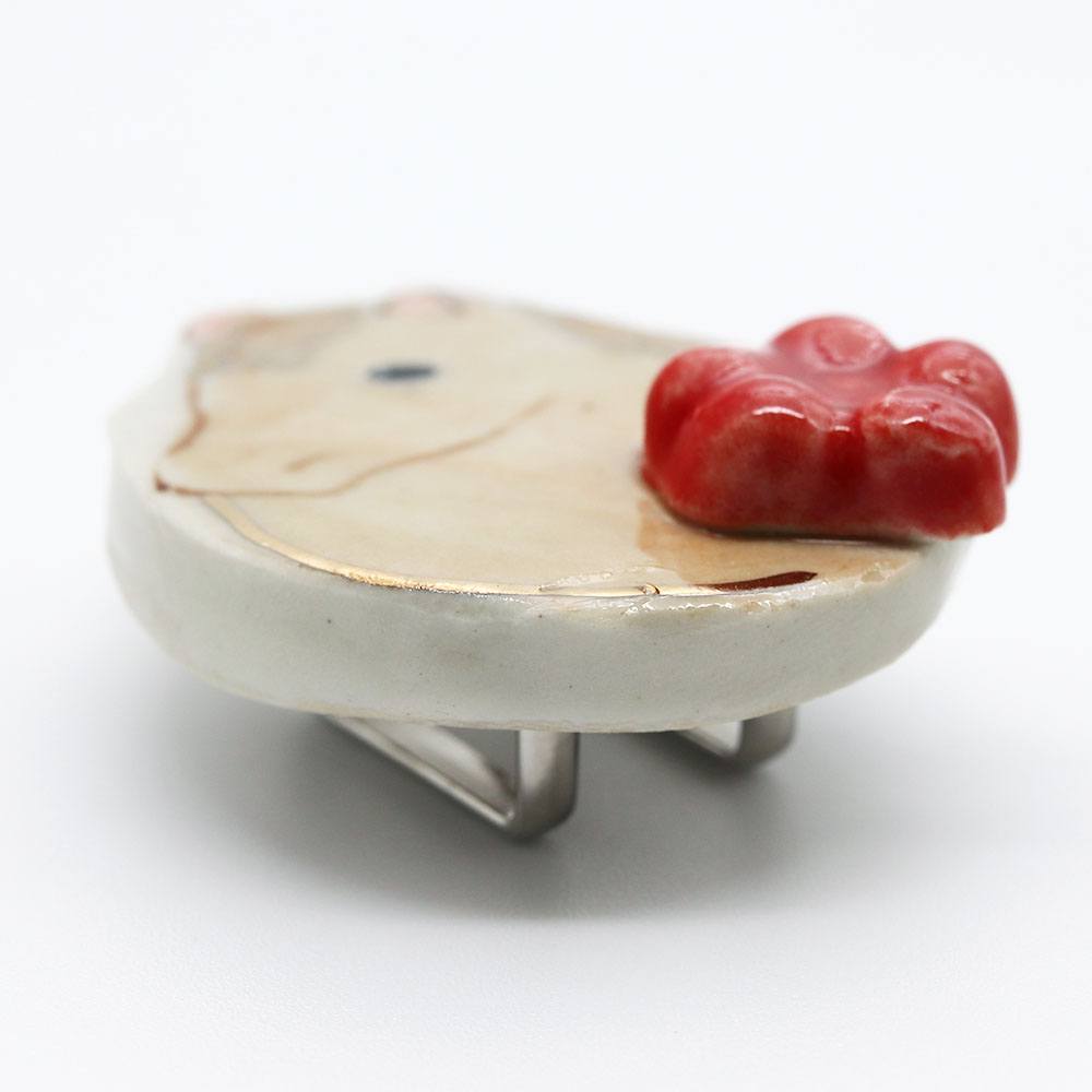 清水焼帯留(茶午/赤梅)【馬籠静】