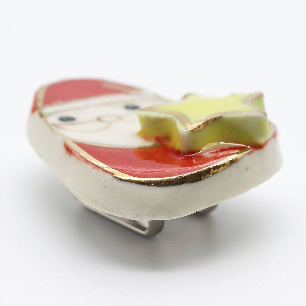 清水焼帯留(サンタさんと星)【馬籠静】