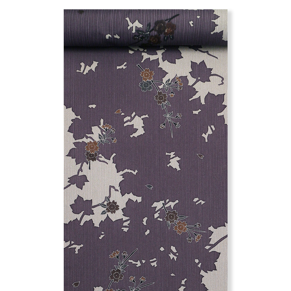 ロウケツ染め友禅小紋（蔦のシルエットに桜）：灰×紫【はまや】