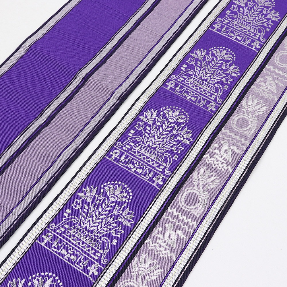 博多小袋帯（花鳥間道）『舞扇』：紫