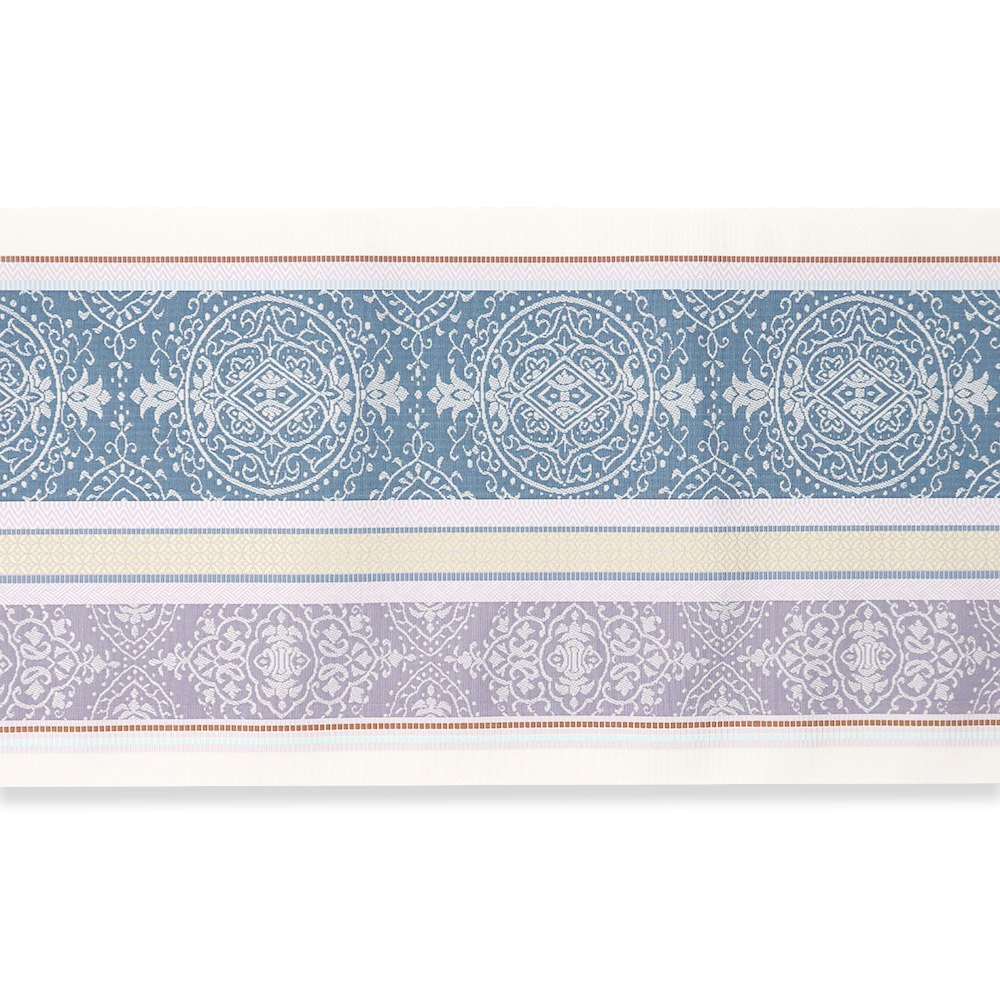 博多八寸名古屋帯（更紗間道）：白×紫『博多絢爛』【井上絹織】