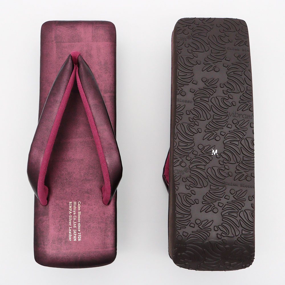 本革カフェ草履(スクエア型)『琳派シルバー』【カレンブロッソ】