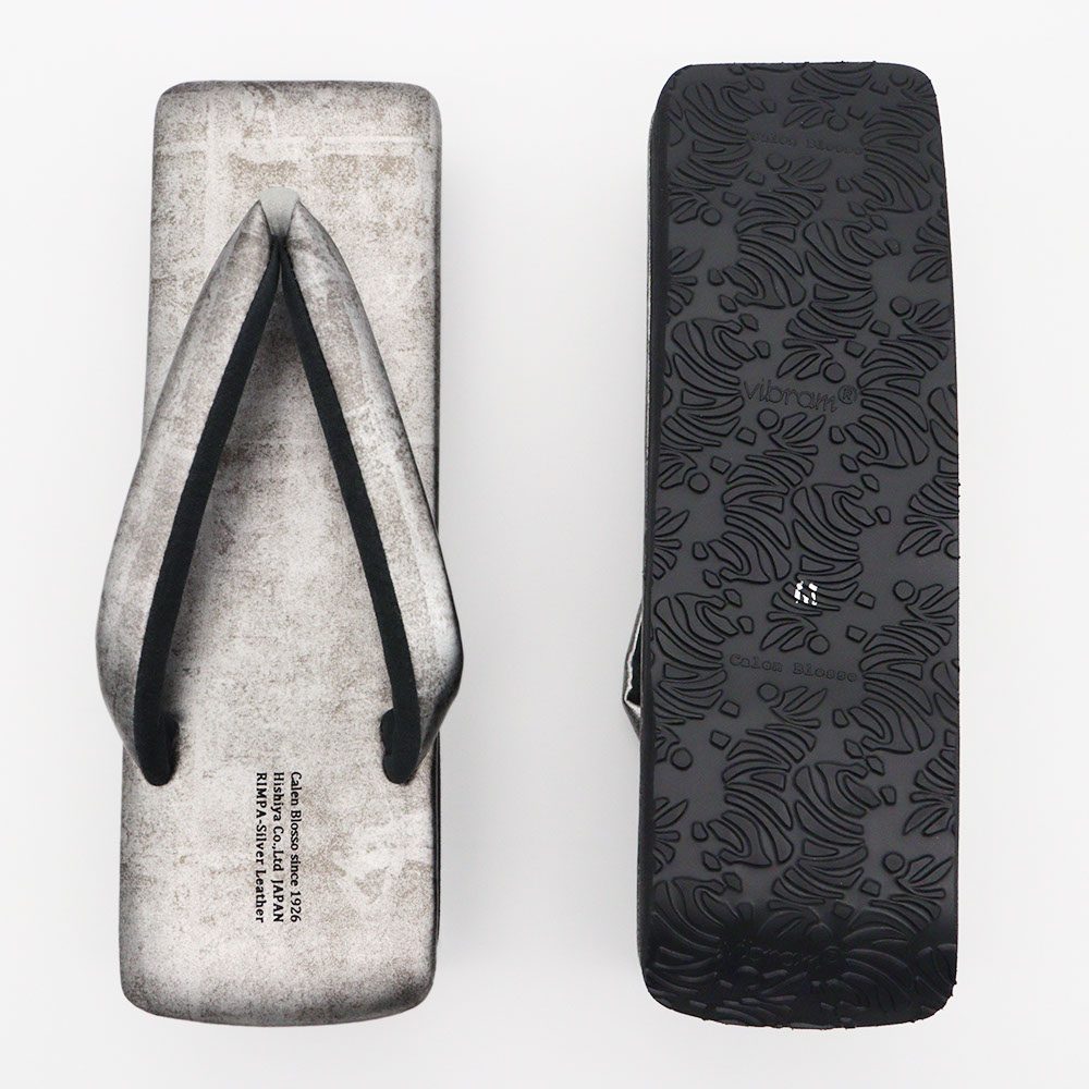 本革カフェ草履(スクエア型)『琳派シルバー』【カレンブロッソ】