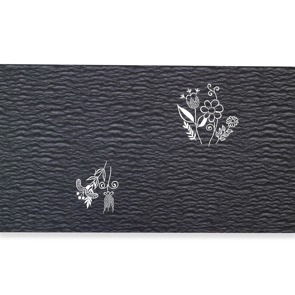 ベトナム刺繍九寸名古屋帯（草花）：墨黒