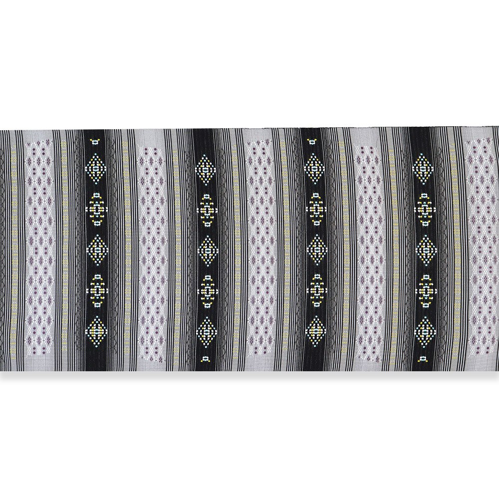 西陣花織九寸名古屋帯（横段）：黒×グレー『花織』【大光織物】