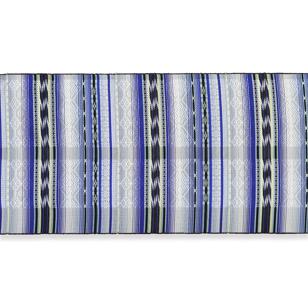 西陣花織九寸名古屋帯（ミジフム）：白×紺『花織』【大光織物】