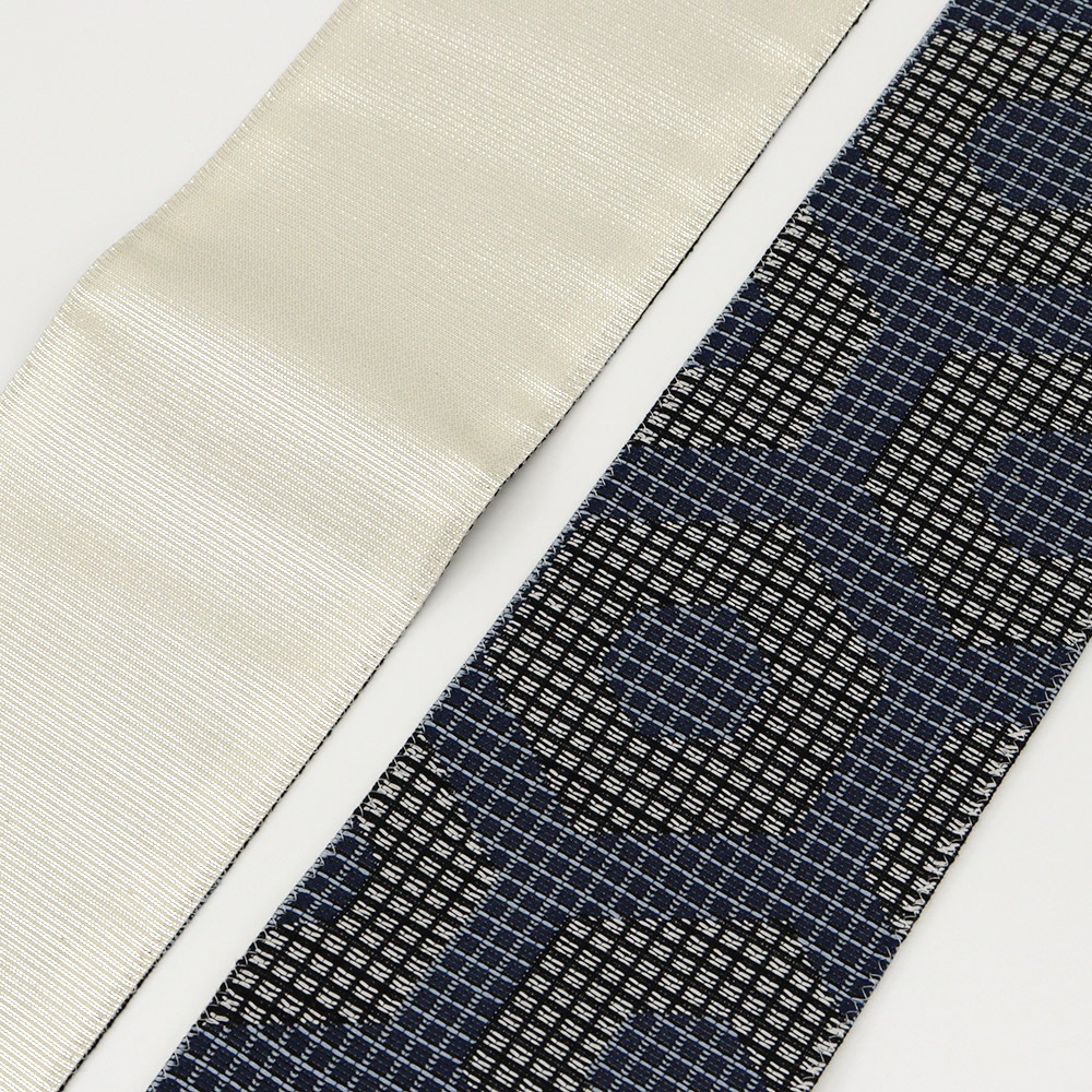 仕立て上がり西陣角帯(格子に六角)【佐々木染織】