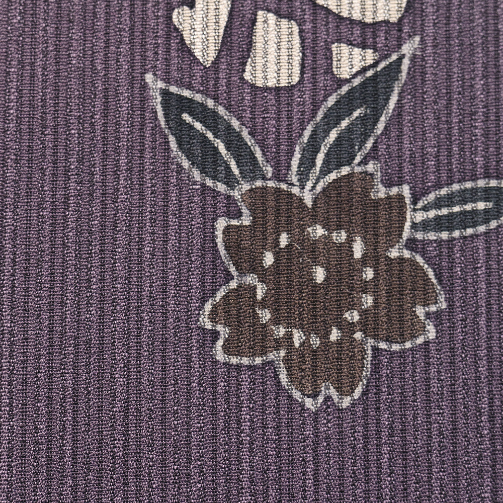 ロウケツ染め友禅小紋（蔦のシルエットに桜）：灰×紫【はまや】