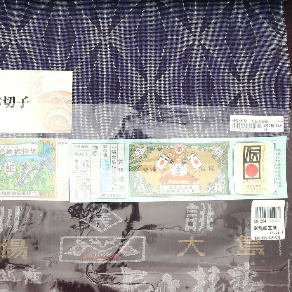 大島紬（７マルキ/彩色四玉麻）：紫『島津切子』