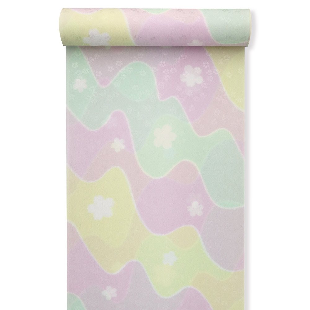 正絹長襦袢（流水に桜）：ピンク×黄緑
