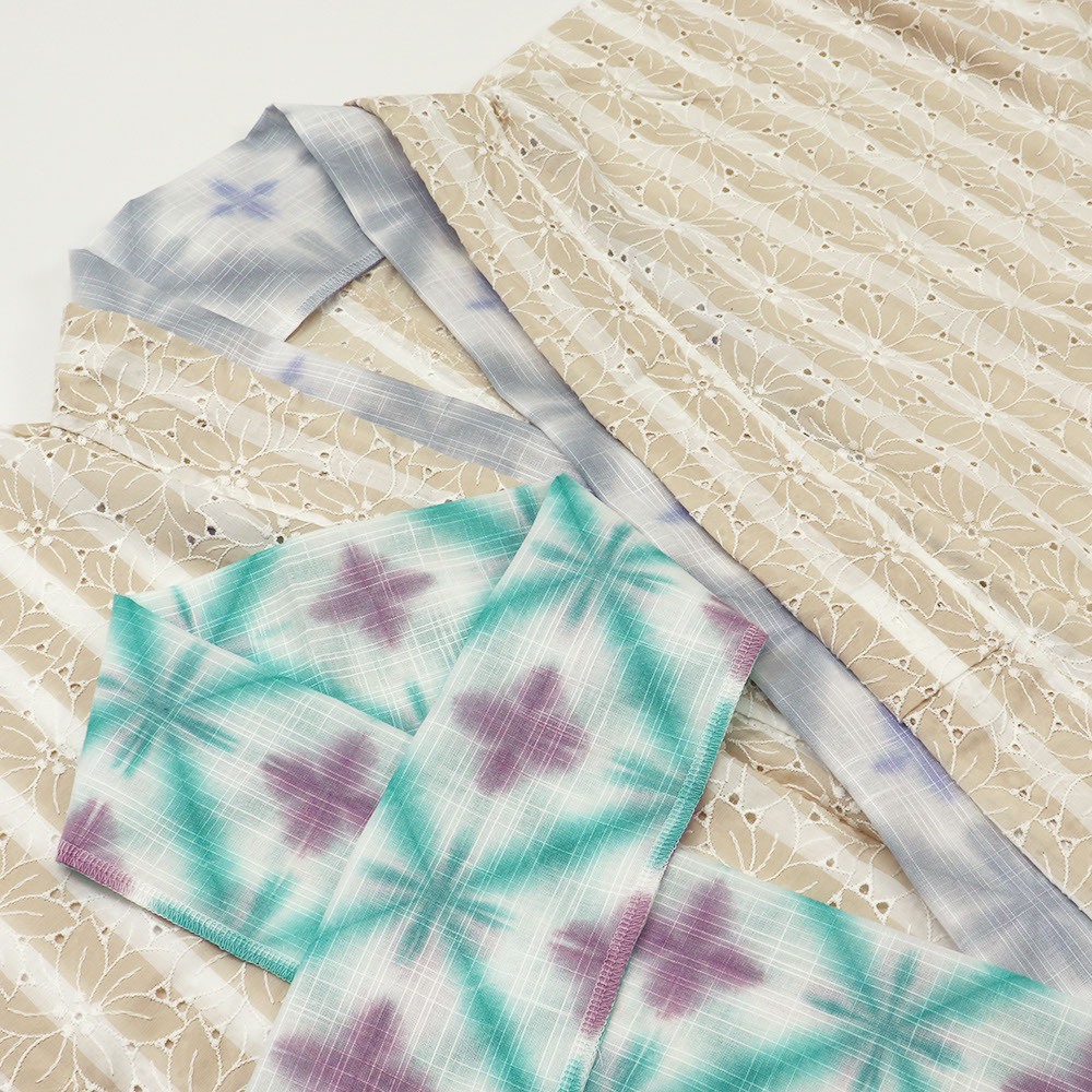 綿麻半衿(雪花絞り)【角野和晒染】