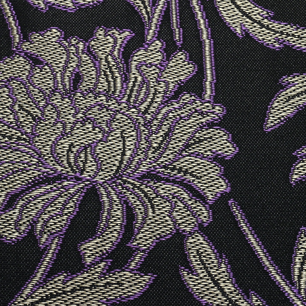 西陣九寸名古屋帯（花唐草）：黒×紫