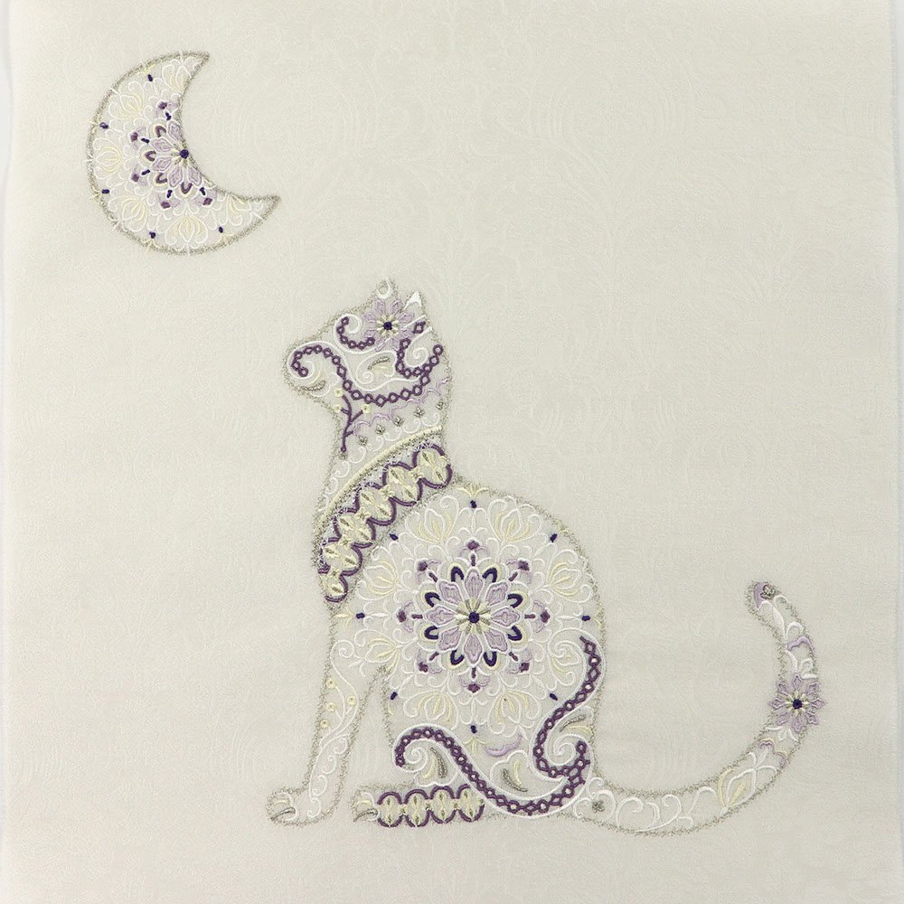 刺繍九寸名古屋帯(月と猫)【大光織物】