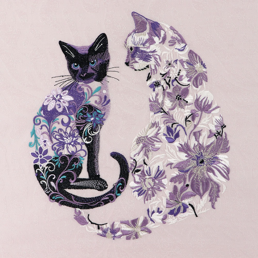 刺繍九寸名古屋帯(2匹の猫)【大光織物】
